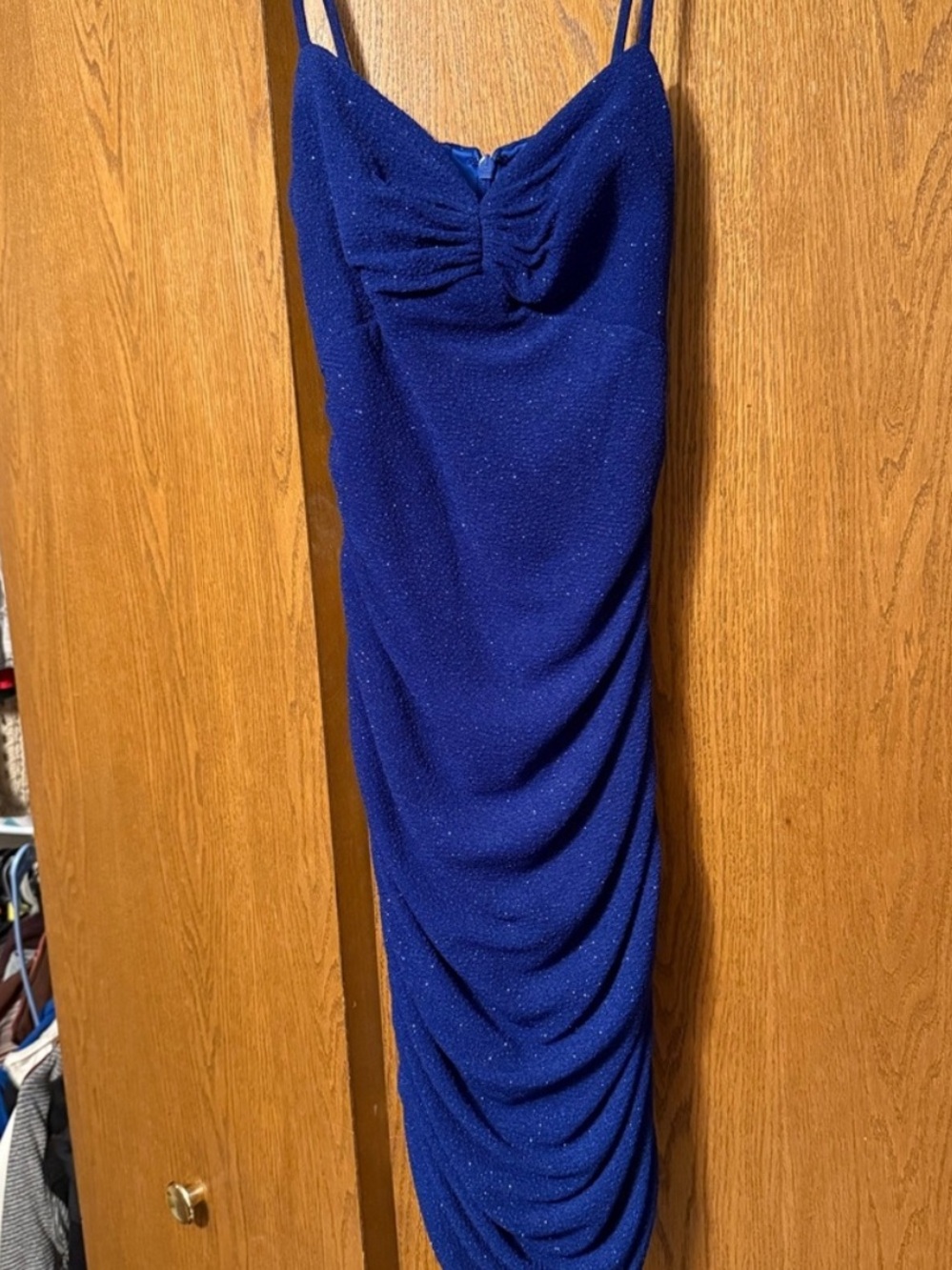 Sparkle Ruched Cobalt Midi Slip Dress